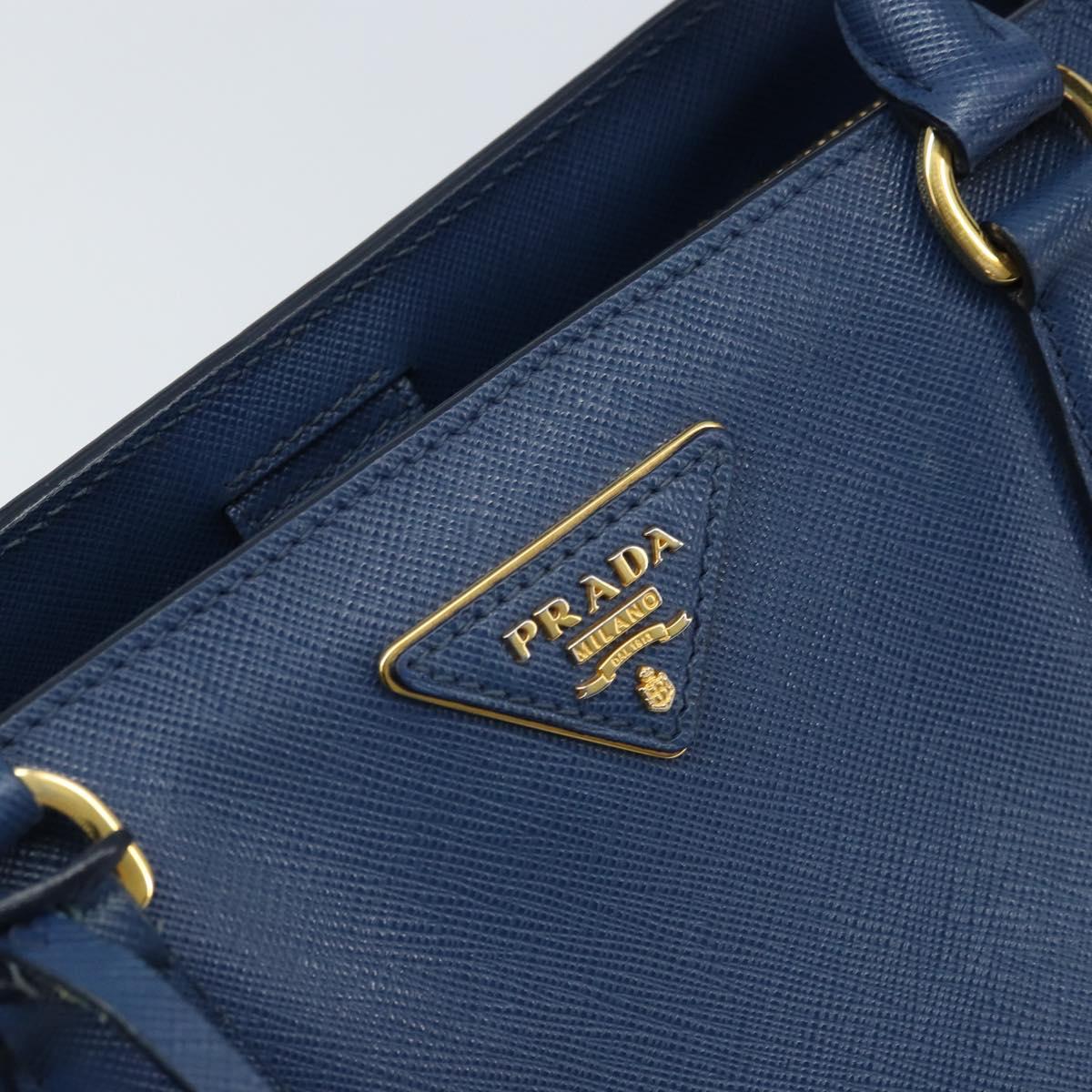 PRADA Galleria Hand Bag Safiano leather 2way Blue Gold Auth YKZ030A