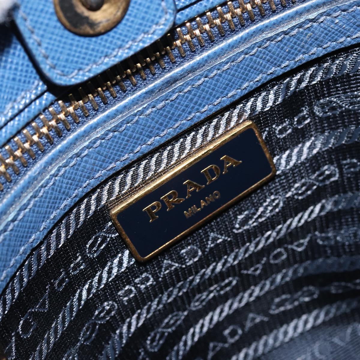 PRADA Galleria Hand Bag Safiano leather 2way Blue Gold Auth YKZ030A