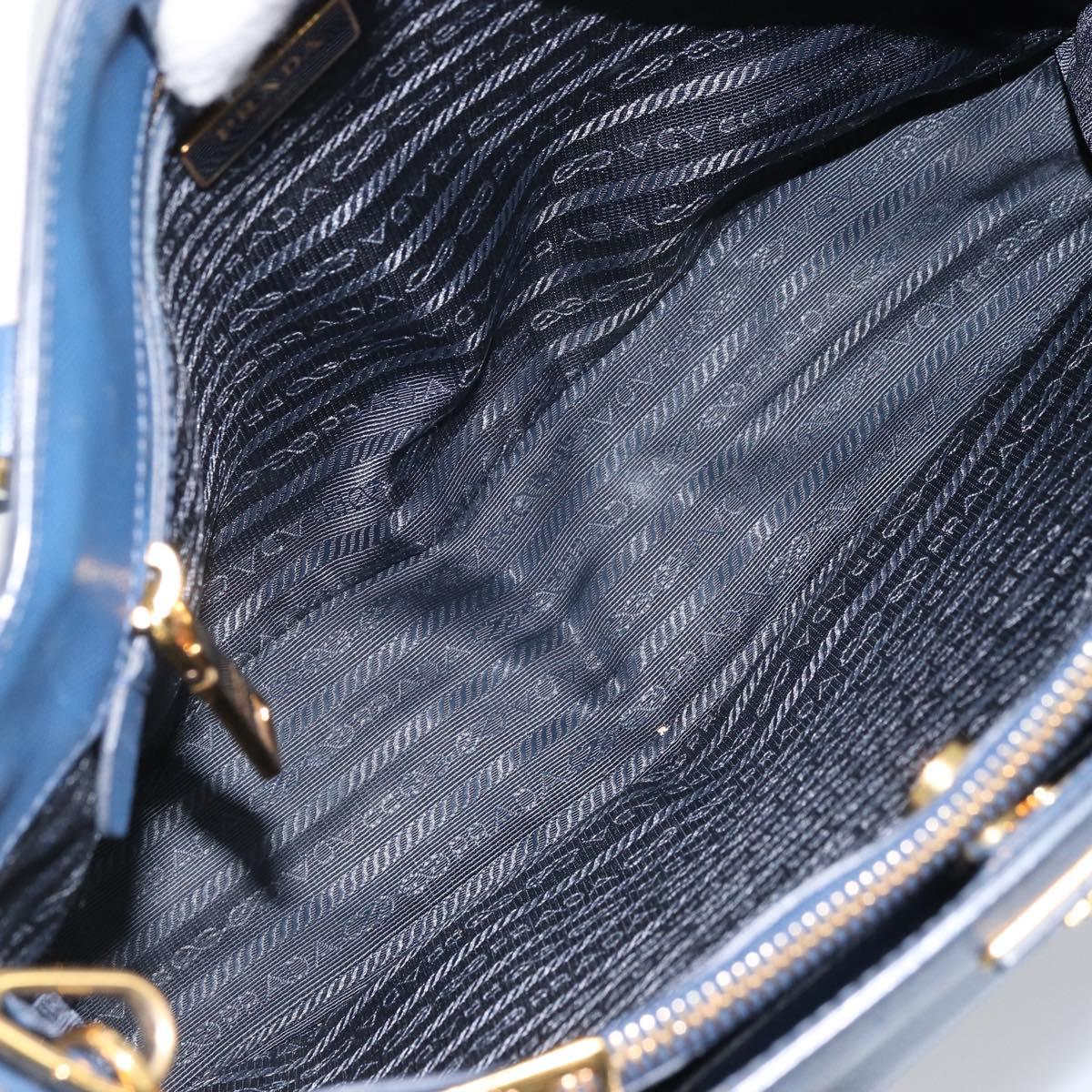 PRADA Galleria Hand Bag Safiano leather 2way Blue Gold Auth YKZ030A