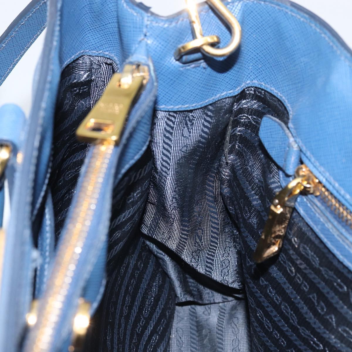 PRADA Galleria Hand Bag Safiano leather 2way Blue Gold Auth YKZ030A