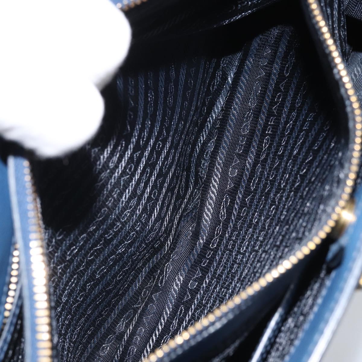PRADA Galleria Hand Bag Safiano leather 2way Blue Gold Auth YKZ030A
