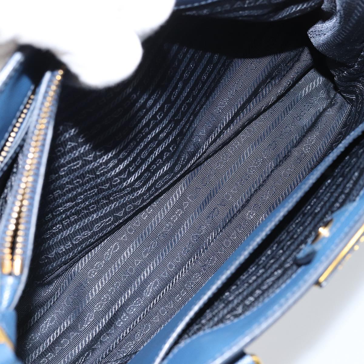 PRADA Galleria Hand Bag Safiano leather 2way Blue Gold Auth YKZ030A