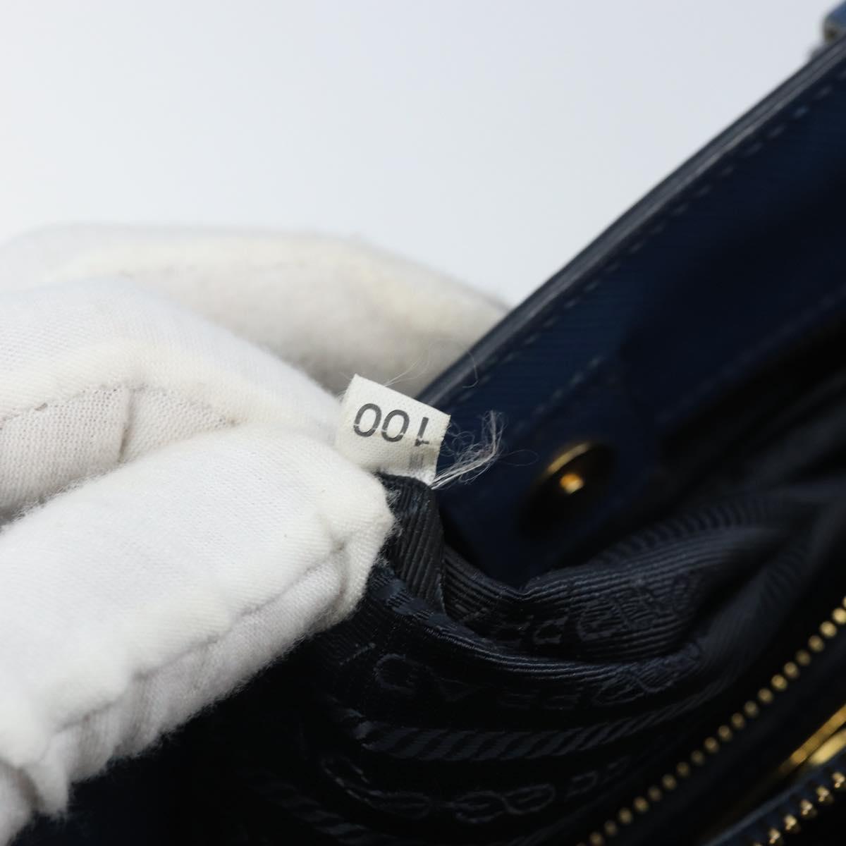 PRADA Galleria Hand Bag Safiano leather 2way Blue Gold Auth YKZ030A
