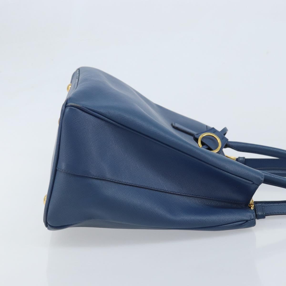 PRADA Galleria Hand Bag Safiano leather 2way Blue Gold Auth YKZ030A
