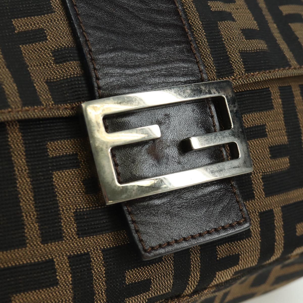 FENDI Zucca Canvas Mamma Baguette Shoulder Bag Brown Black Auth YKZ037SAV