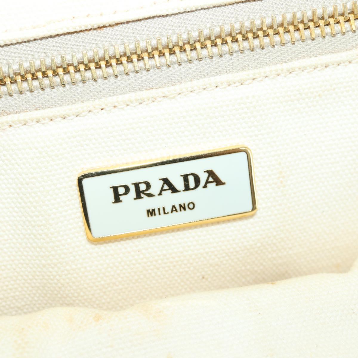 PRADA Canapa GM Hand Bag Canvas Ivory Gold Auth YKZ040