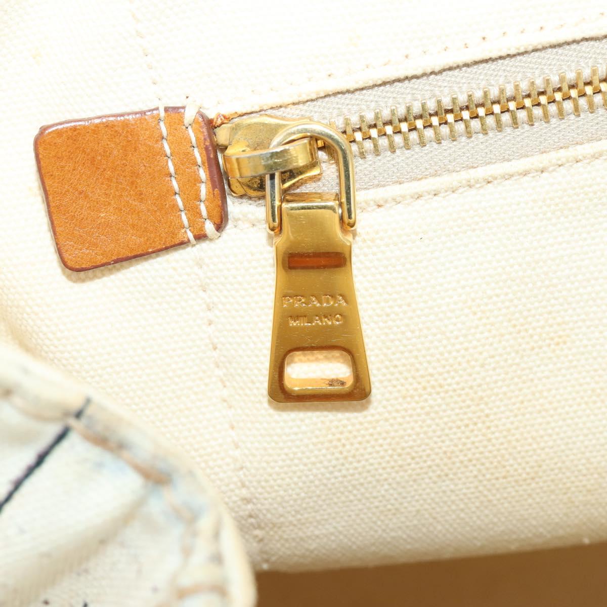 PRADA Canapa GM Hand Bag Canvas Ivory Gold Auth YKZ040