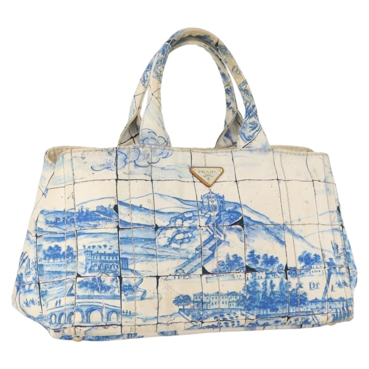 PRADA Canapa GM Hand Bag Canvas Ivory Gold Auth YKZ040