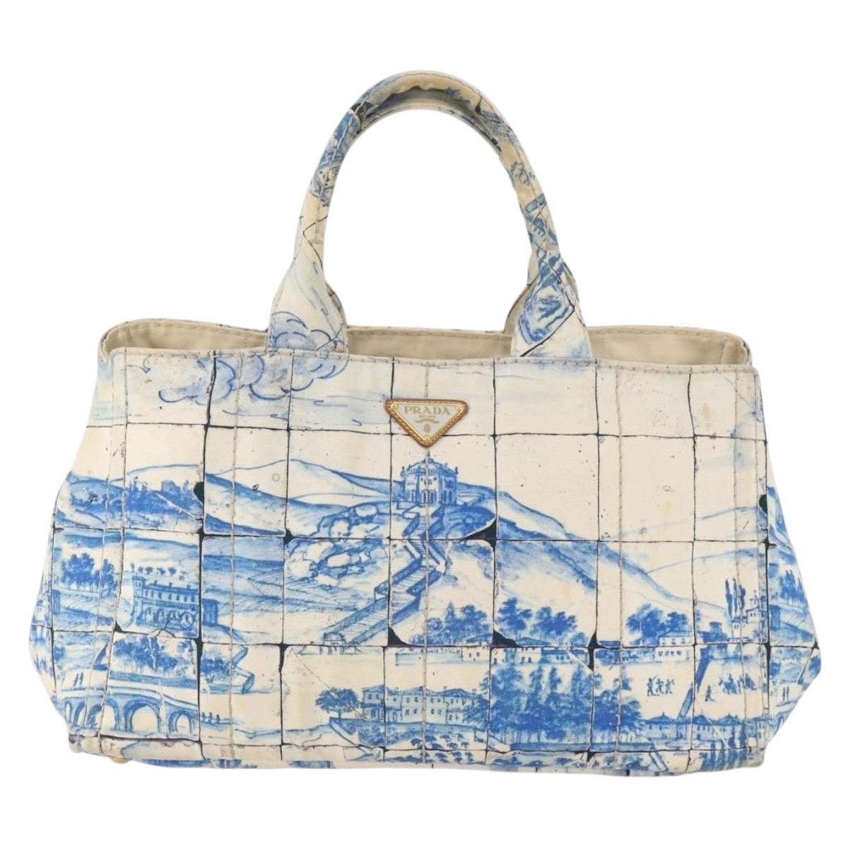 PRADA Canapa GM Hand Bag Canvas Ivory Gold Auth YKZ040