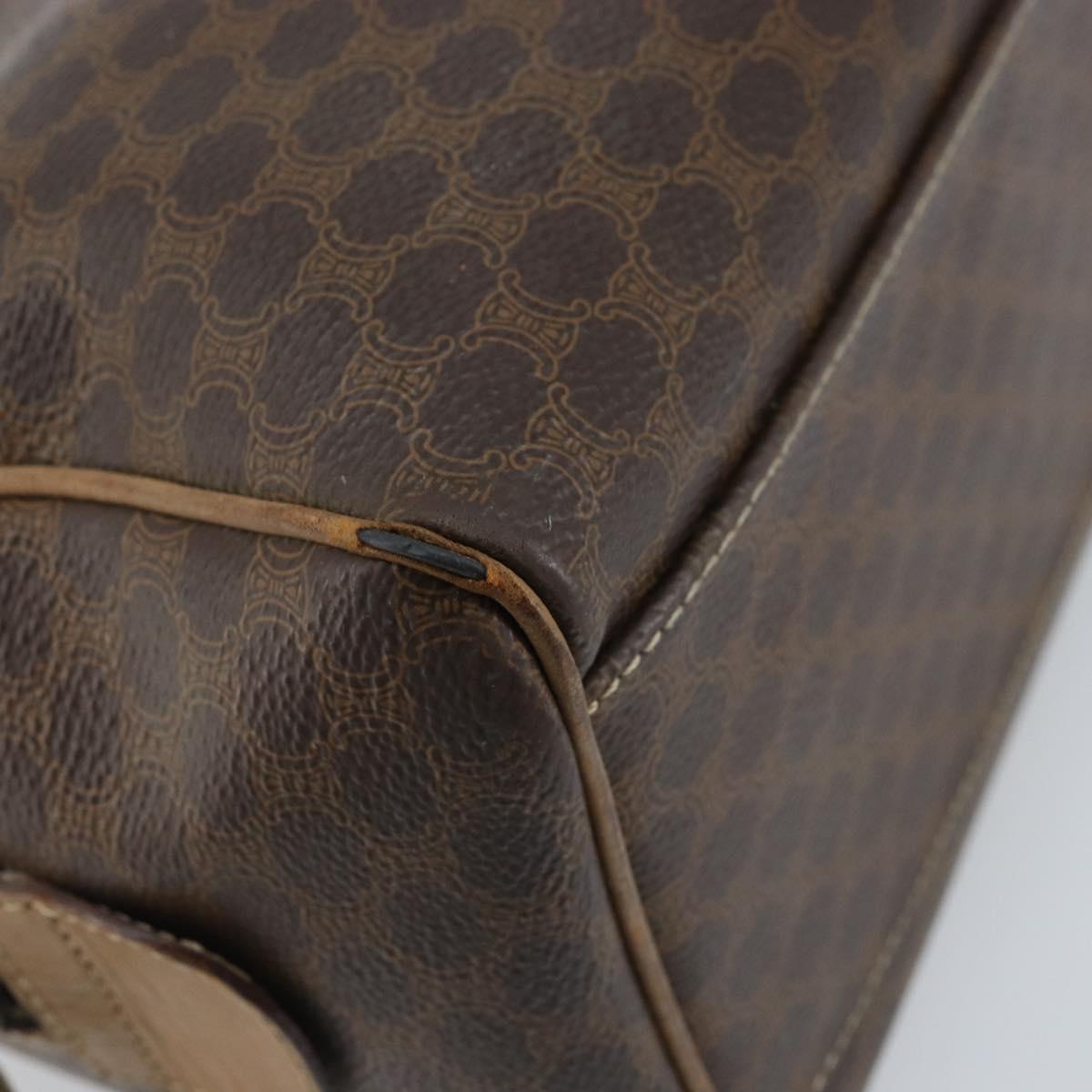 CELINE Macadam Canvas Hand Bag PVC Leather Brown Gold Auth YKZ043