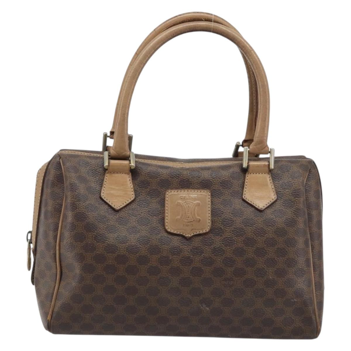 CELINE Macadam Canvas Hand Bag PVC Leather Brown Gold Auth YKZ043