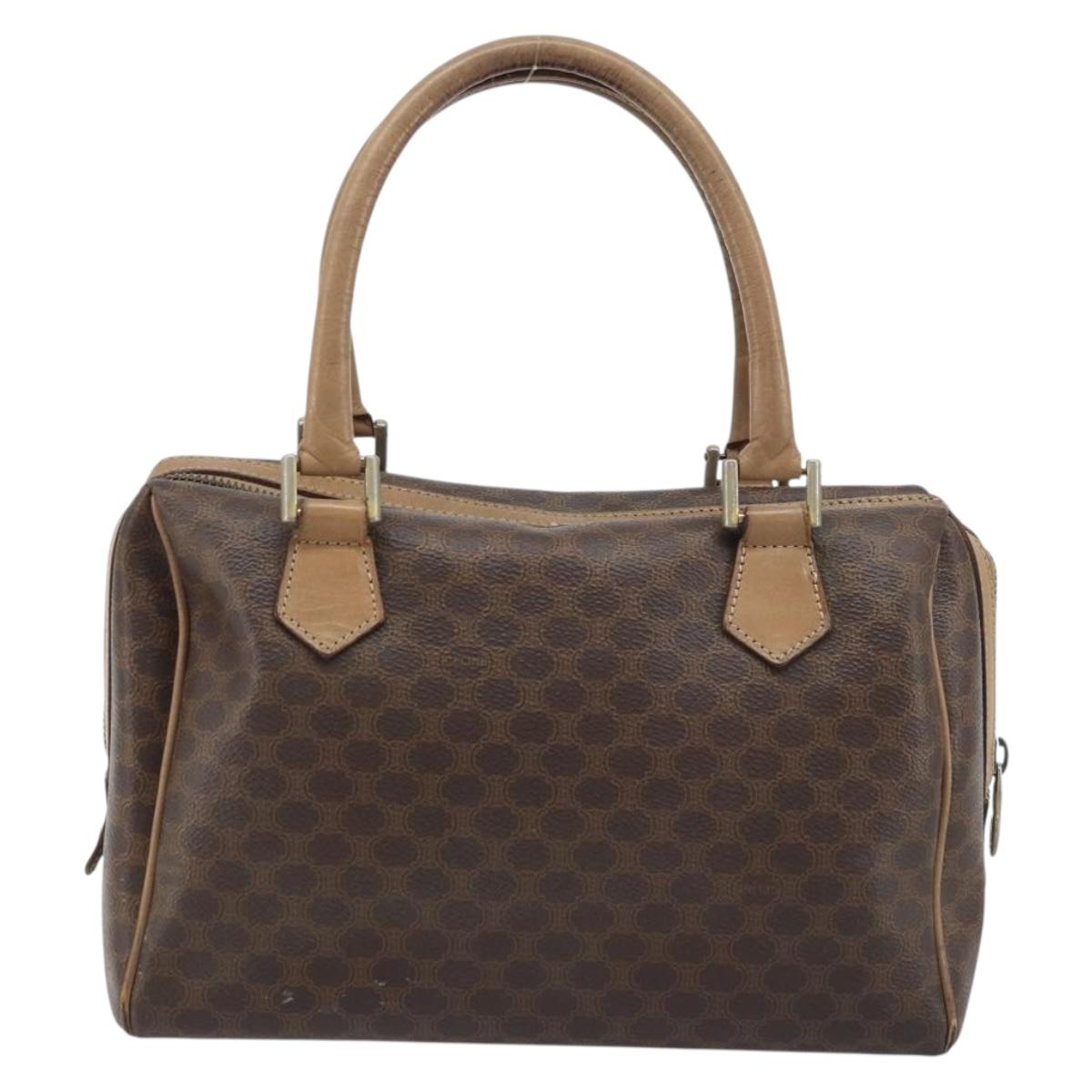 CELINE Macadam Canvas Hand Bag PVC Leather Brown Gold Auth YKZ043