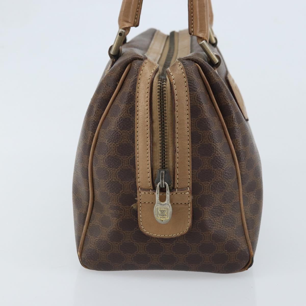 CELINE Macadam Canvas Hand Bag PVC Leather Brown Gold Auth YKZ043