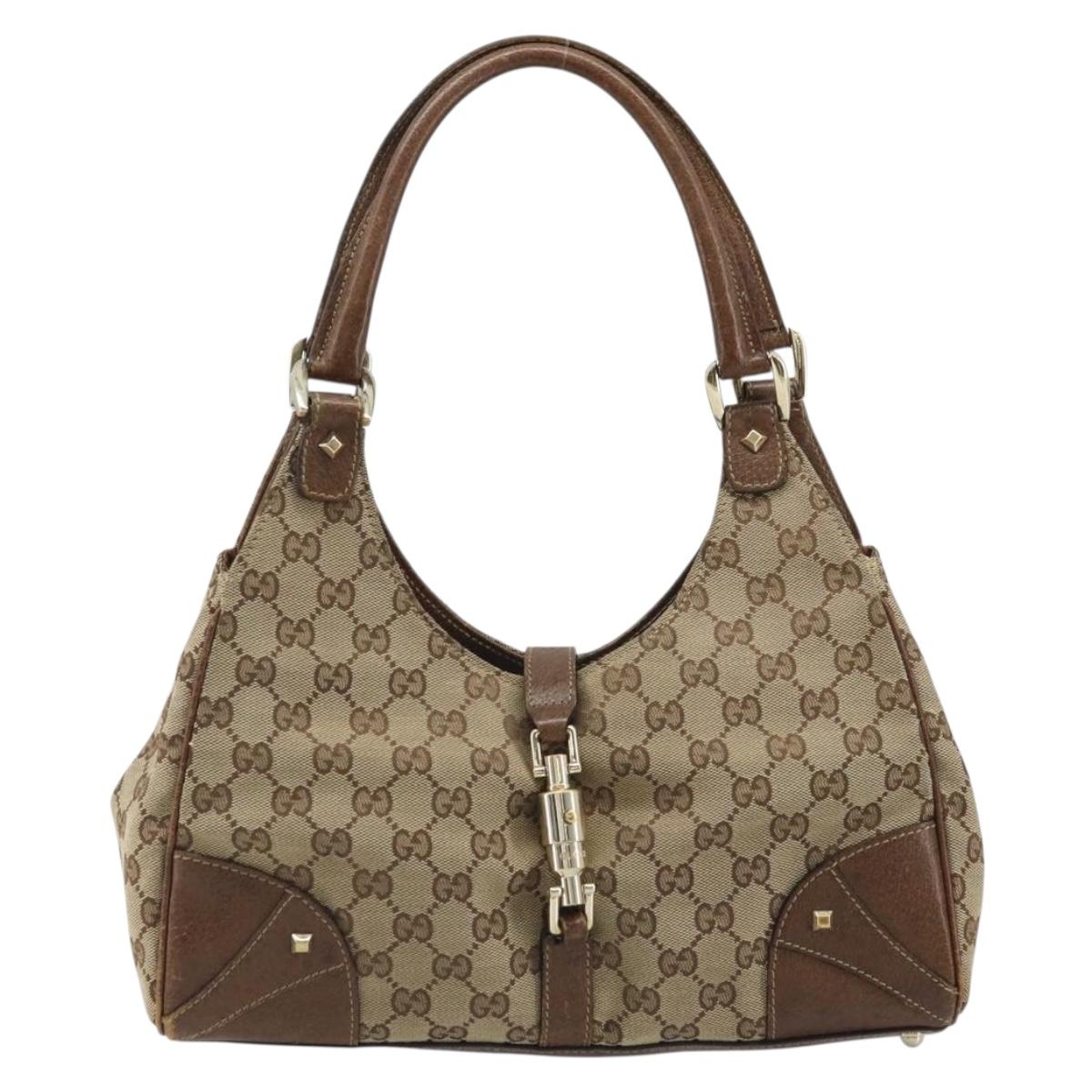 GUCCI GG Canvas Jackie Hand Bag Beige Gold 124407 Auth YKZ049