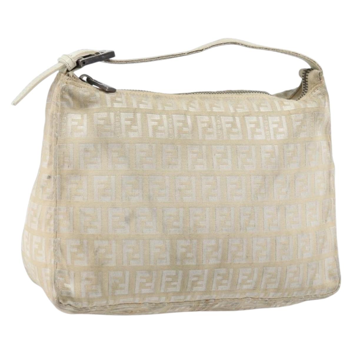 FENDI Zucchino Canvas Hand Pouch Bag Ivory Auth YKZ054