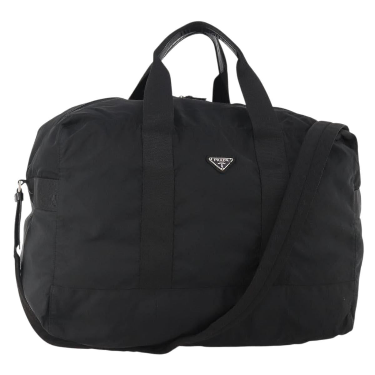 PRADA Boston Bag Nylon 2way Black Silver Auth YKZ057