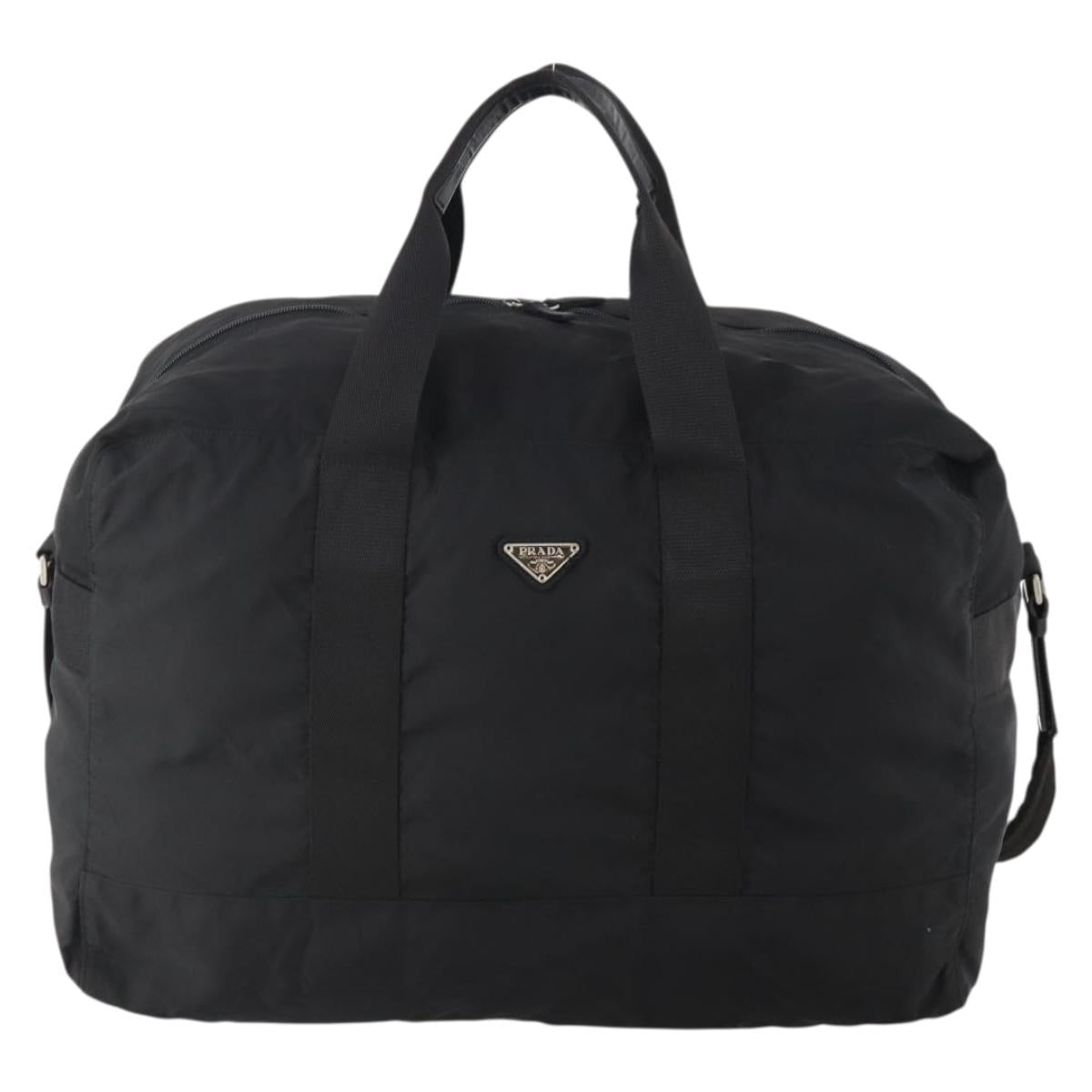PRADA Boston Bag Nylon 2way Black Silver Auth YKZ057