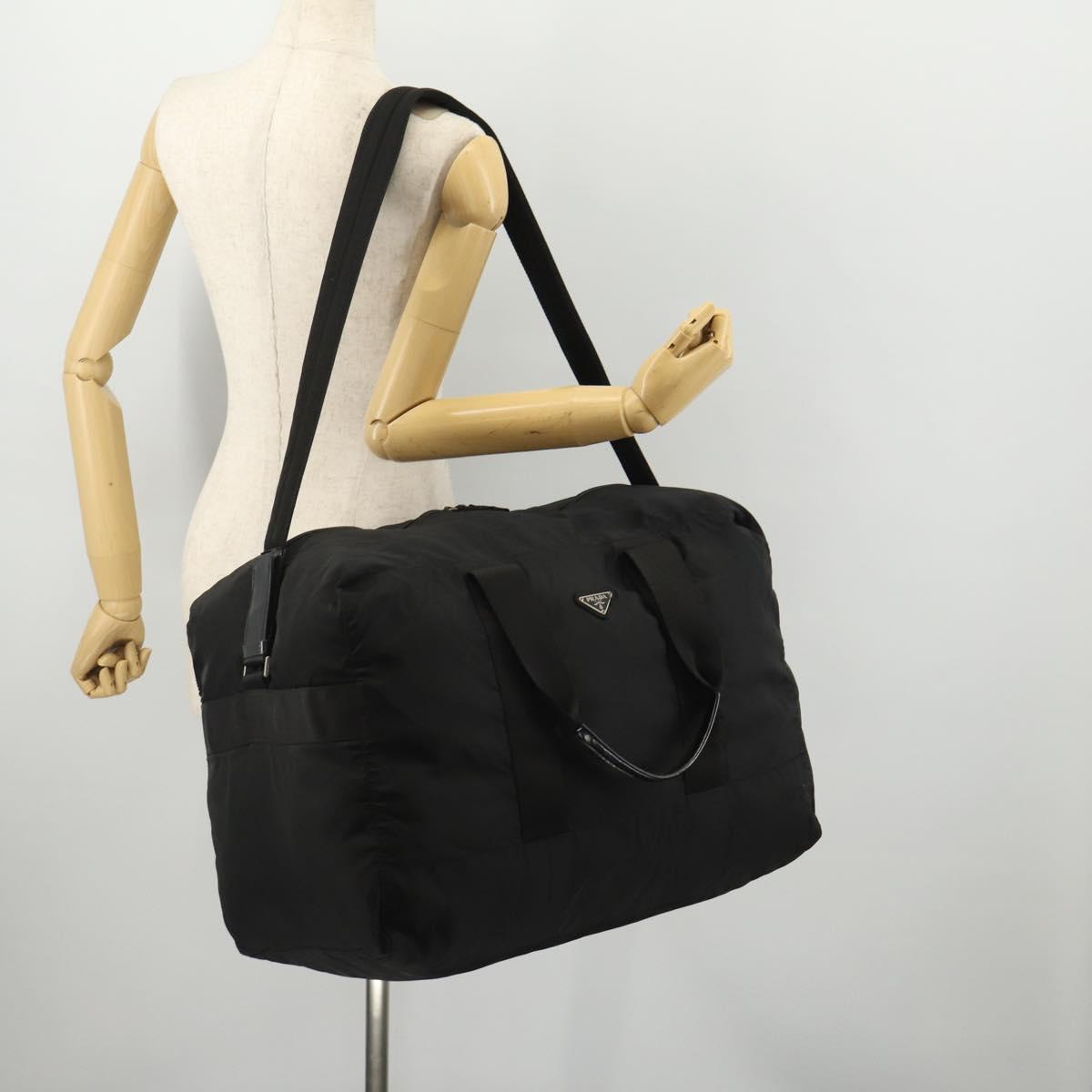 PRADA Boston Bag Nylon 2way Black Silver Auth YKZ057