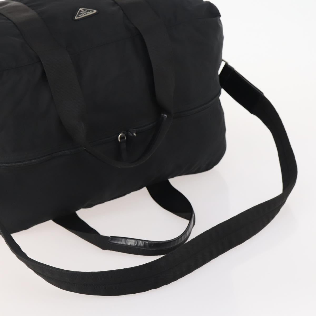 PRADA Boston Bag Nylon 2way Black Silver Auth YKZ057