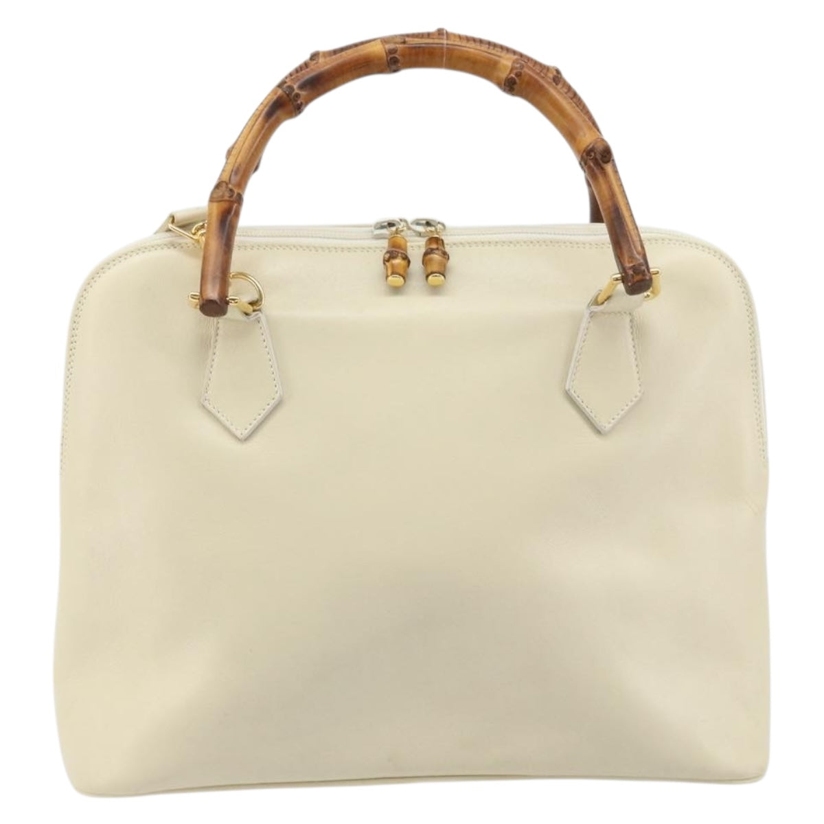 GUCCI Bamboo Hand Bag Leather 2way Ivory Gold 000 2214 0289 Auth YKZ060