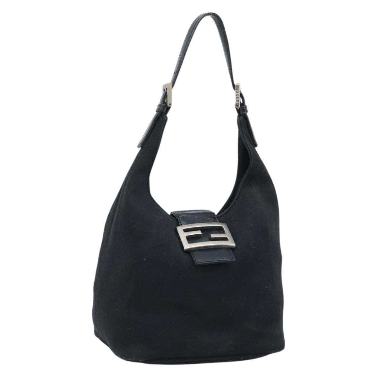 FENDI Hand Bag Nylon Black Silver Auth YKZ062