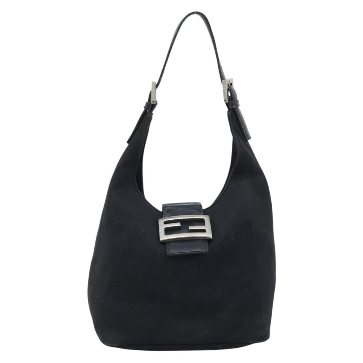 FENDI Hand Bag Nylon Black Silver Auth YKZ062
