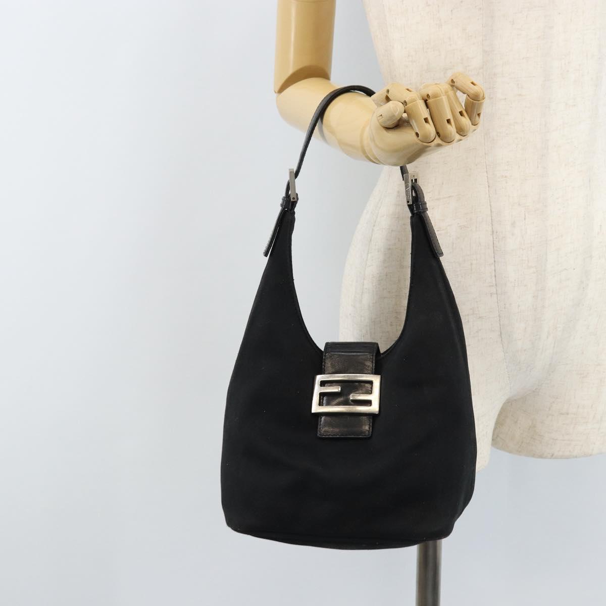 FENDI Hand Bag Nylon Black Silver Auth YKZ062