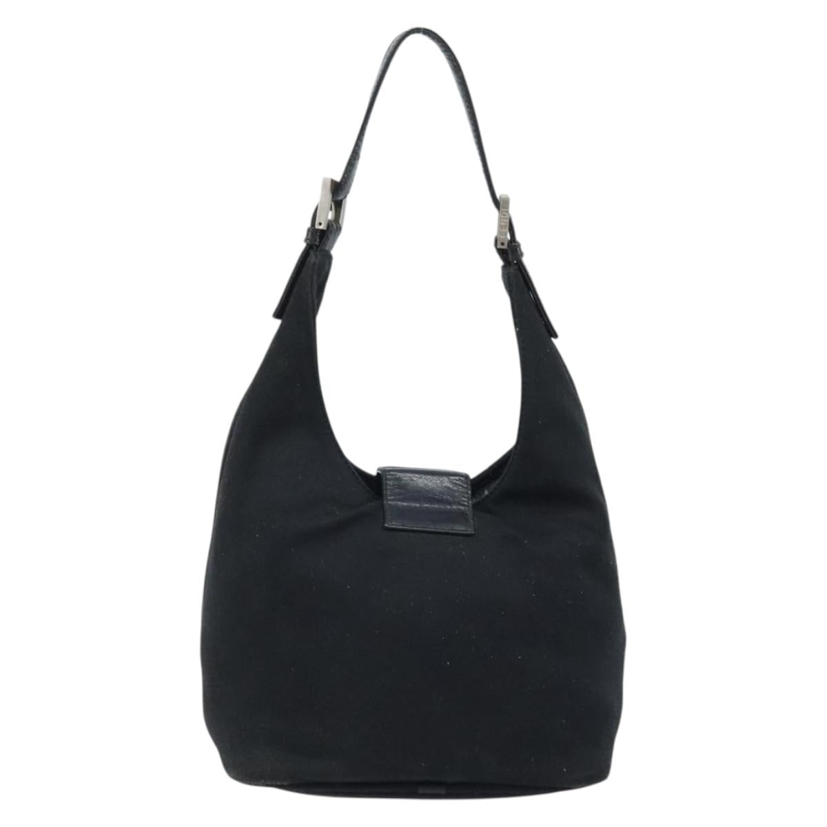 FENDI Hand Bag Nylon Black Silver Auth YKZ062