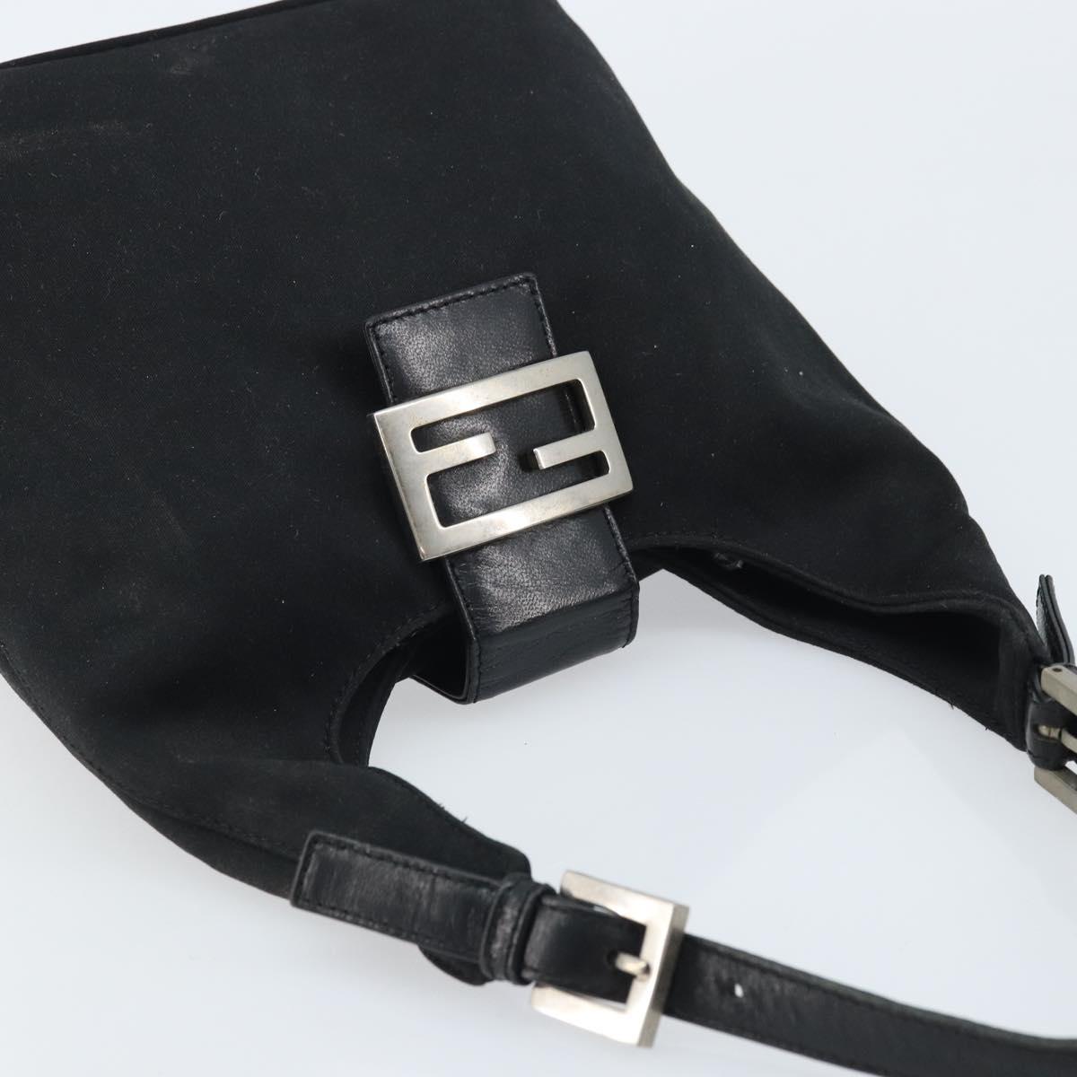 FENDI Hand Bag Nylon Black Silver Auth YKZ062