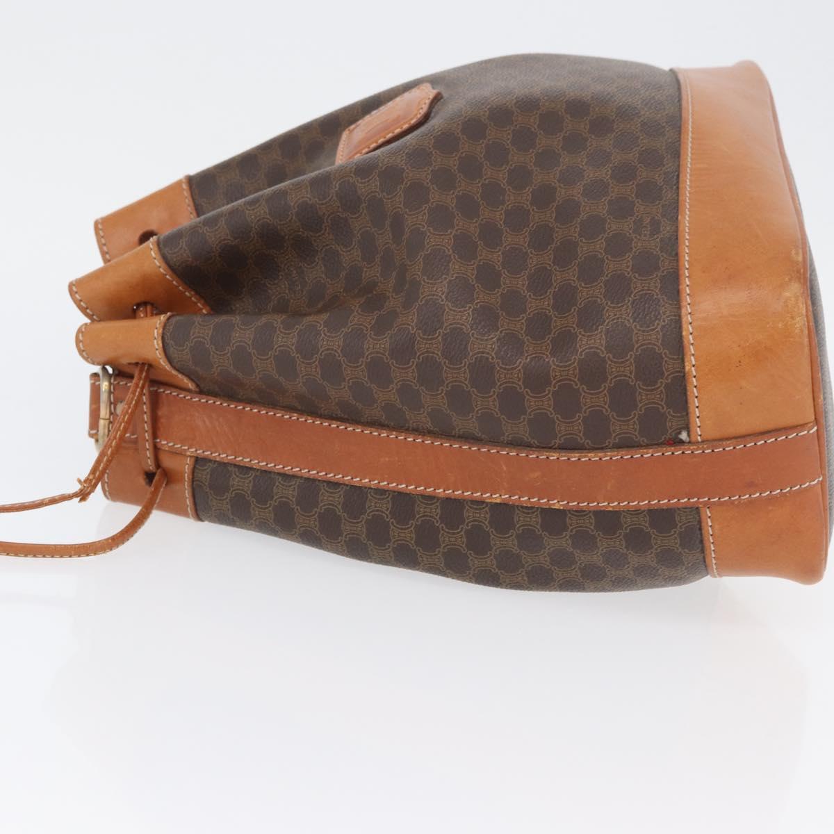 CELINE Macadam Canvas Purse Shoulder Bag PVC Leather Brown Gold Auth YKZ068