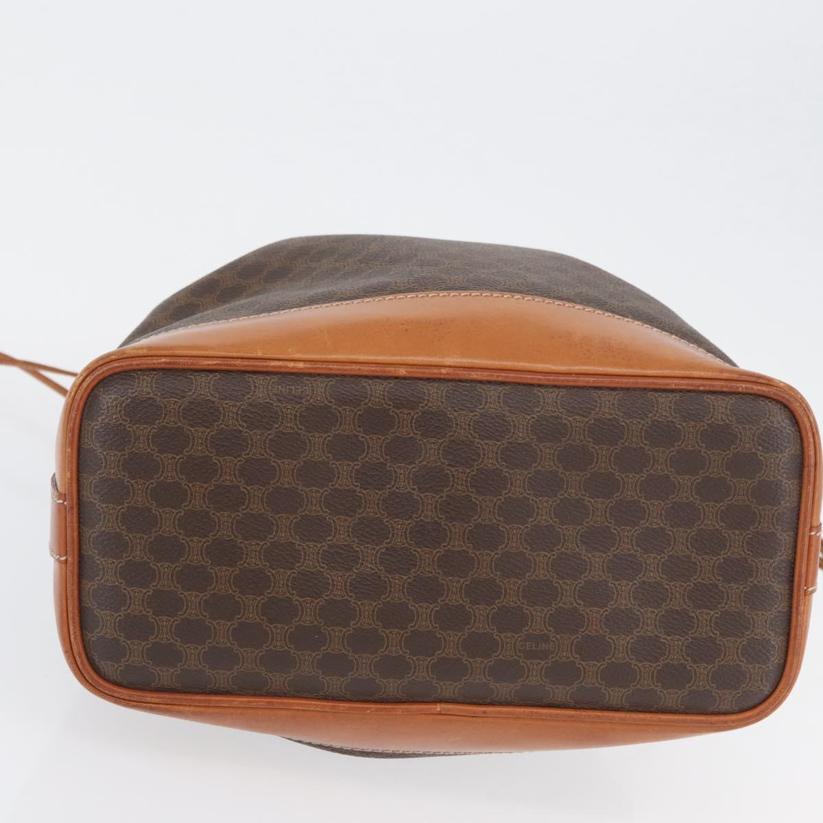 CELINE Macadam Canvas Purse Shoulder Bag PVC Leather Brown Gold Auth YKZ068