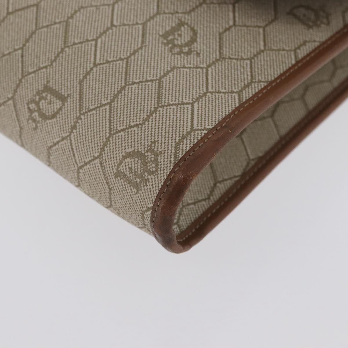 Christian Dior Honeycomb Canvas Chain Shoulder Bag PVC Beige Gold Auth YKZ075A