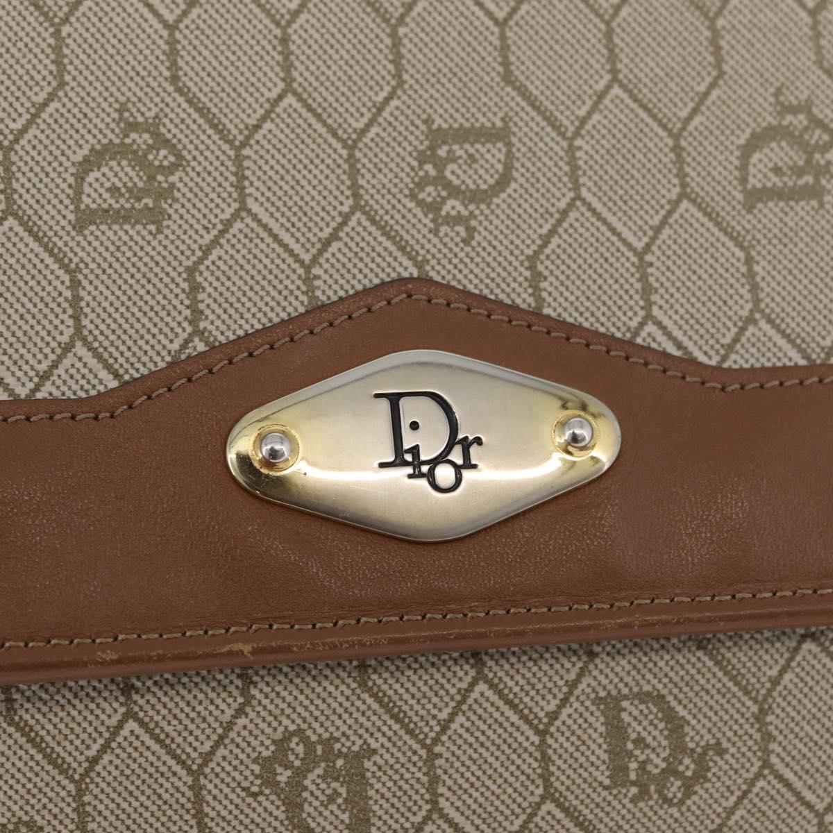 Christian Dior Honeycomb Canvas Chain Shoulder Bag PVC Beige Gold Auth YKZ075A