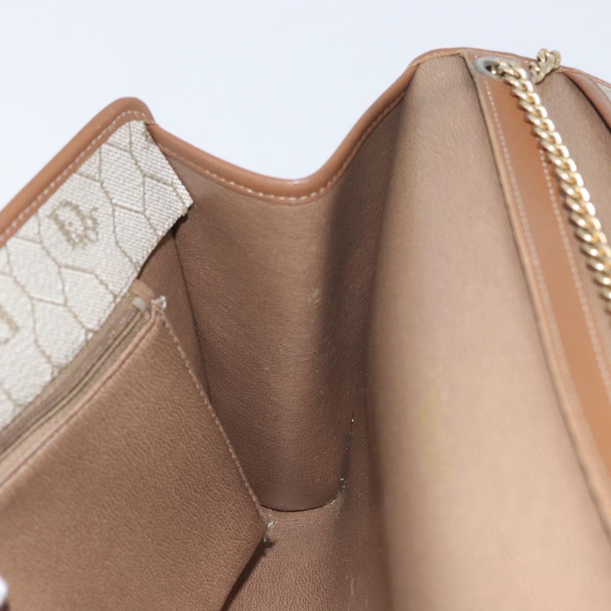 Christian Dior Honeycomb Canvas Chain Shoulder Bag PVC Beige Gold Auth YKZ075A