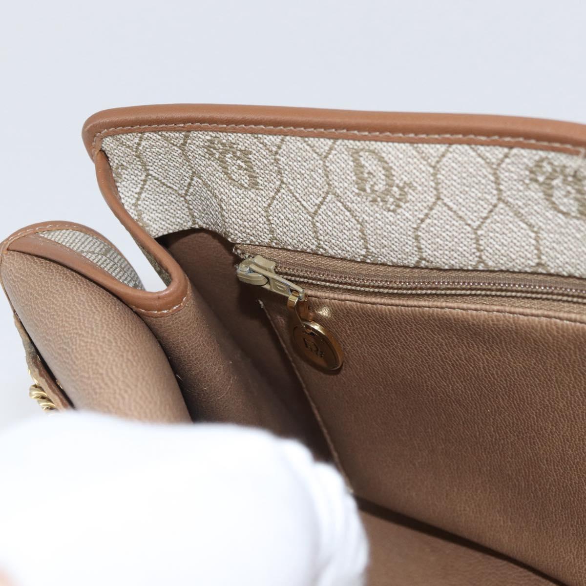 Christian Dior Honeycomb Canvas Chain Shoulder Bag PVC Beige Gold Auth YKZ075A