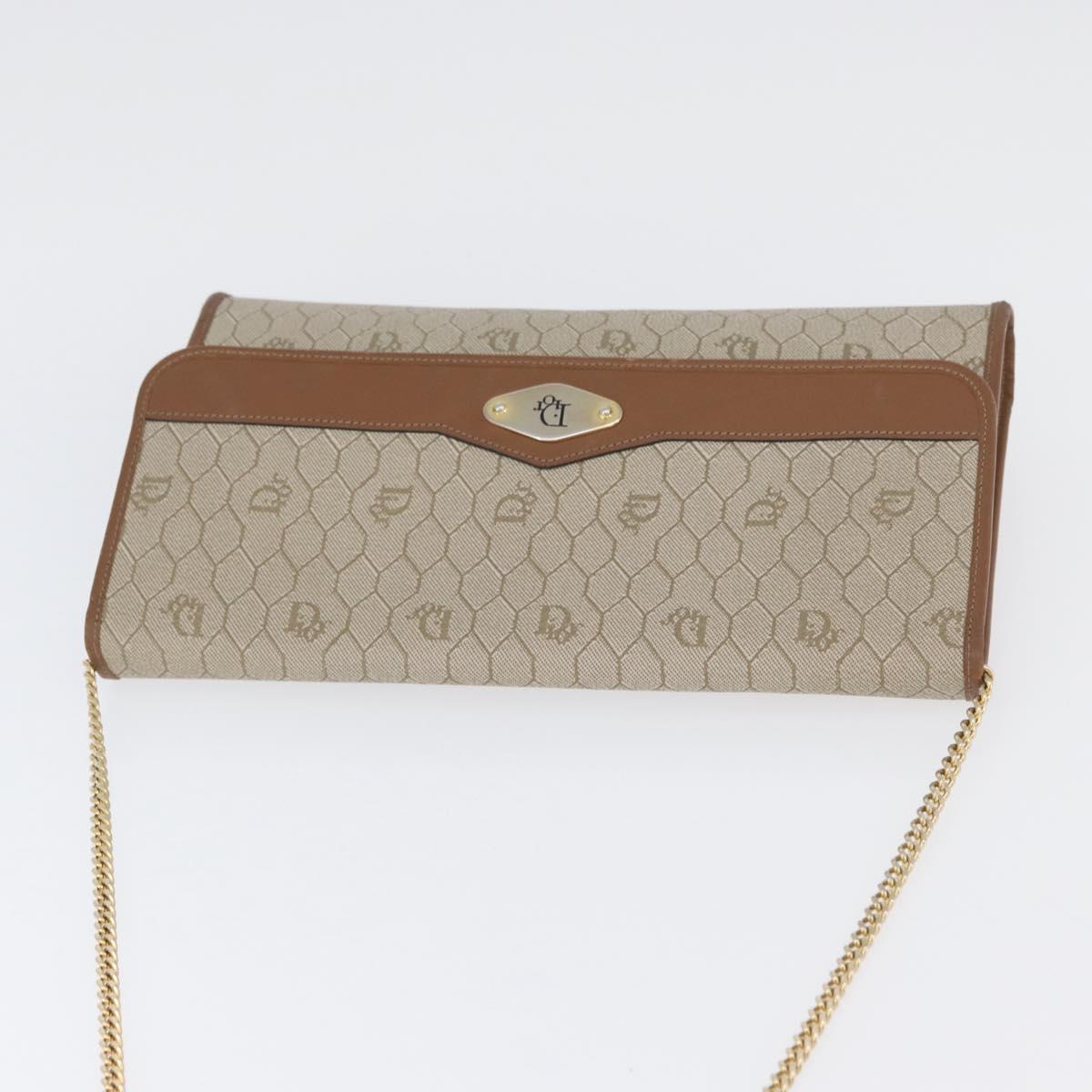 Christian Dior Honeycomb Canvas Chain Shoulder Bag PVC Beige Gold Auth YKZ075A