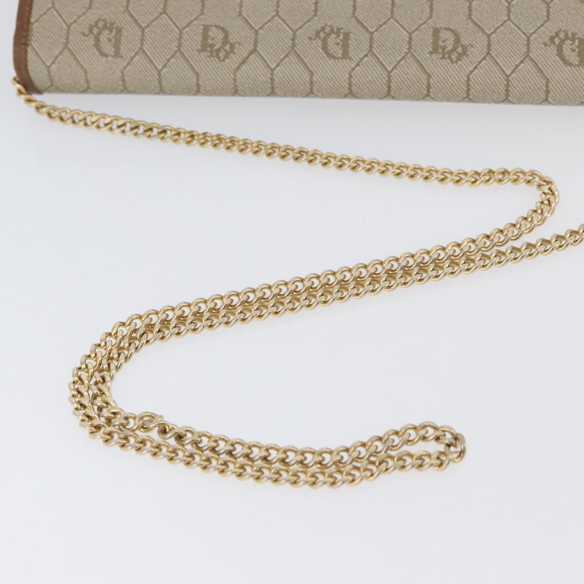 Christian Dior Honeycomb Canvas Chain Shoulder Bag PVC Beige Gold Auth YKZ075A