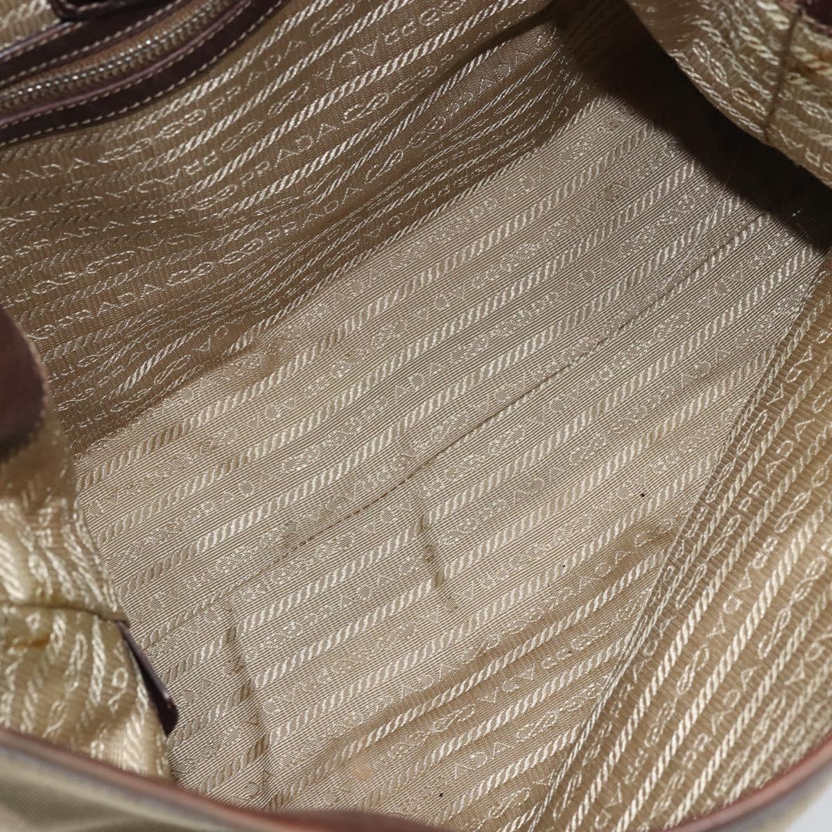 PRADA Shoulder Bag Canvas Beige Silver Auth YKZ082A