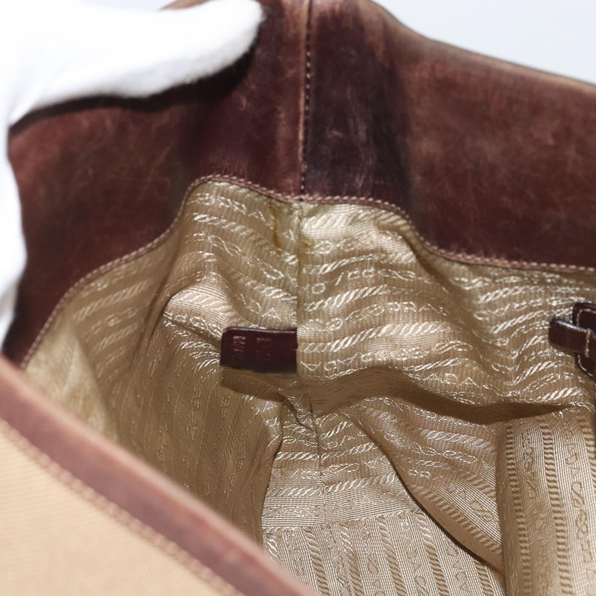 PRADA Shoulder Bag Canvas Beige Silver Auth YKZ082A