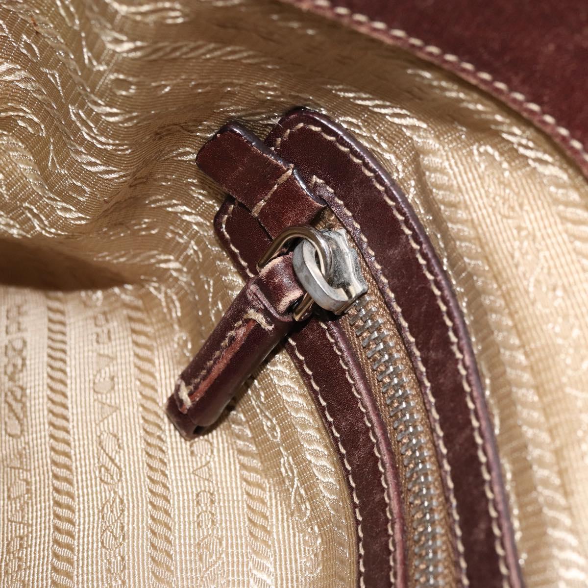 PRADA Shoulder Bag Canvas Beige Silver Auth YKZ082A
