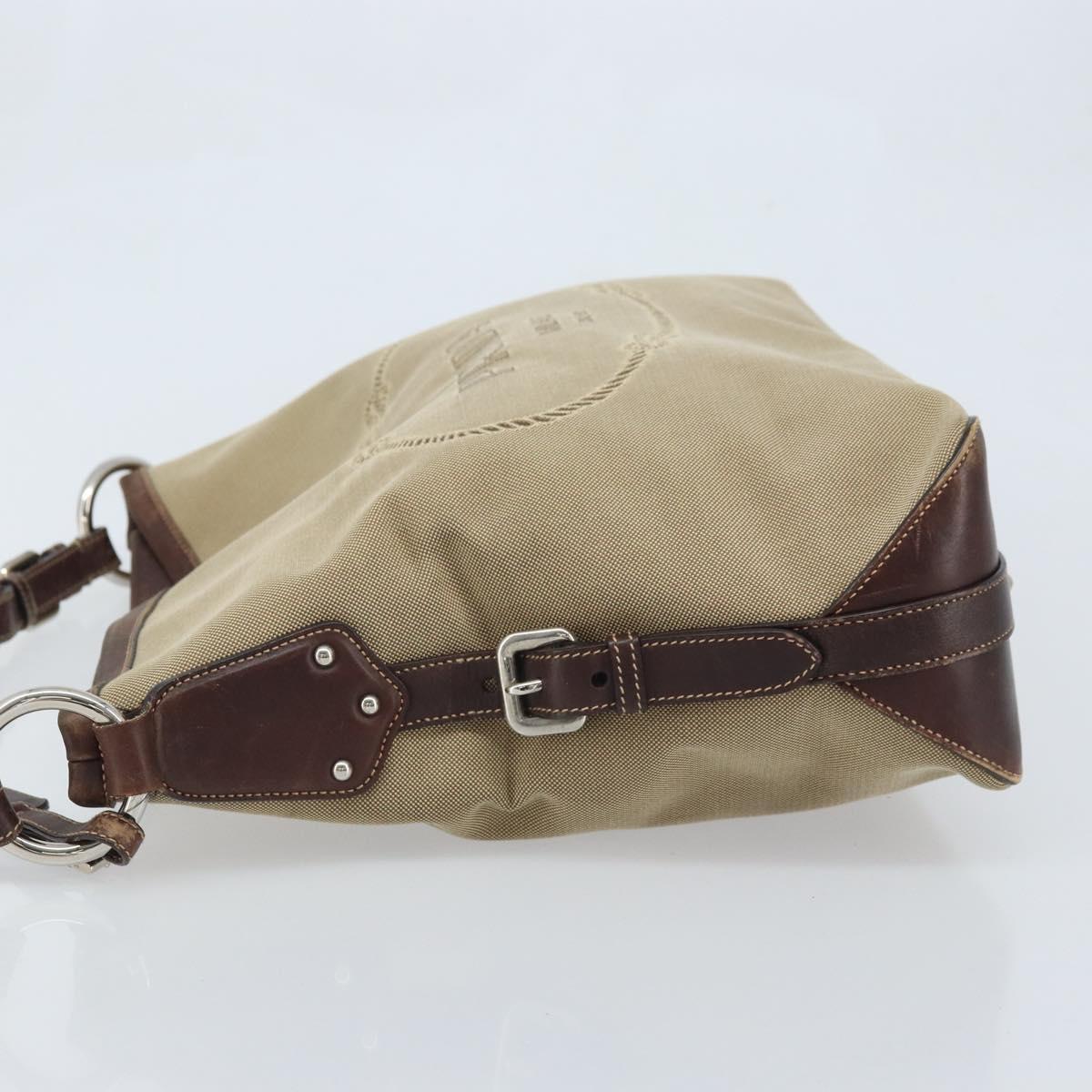 PRADA Shoulder Bag Canvas Beige Silver Auth YKZ082A