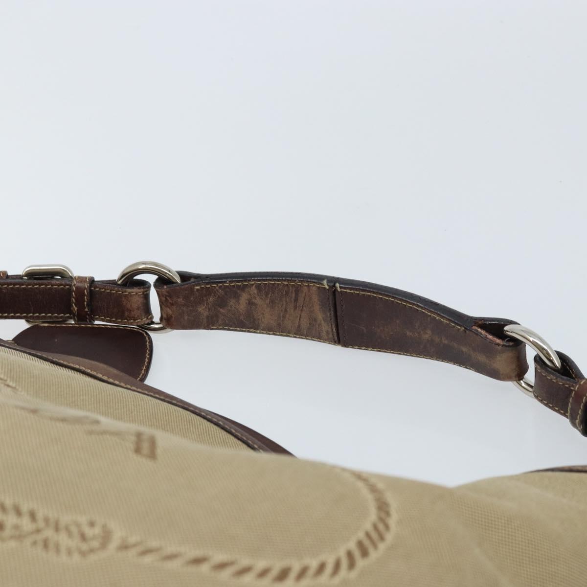 PRADA Shoulder Bag Canvas Beige Silver Auth YKZ082A