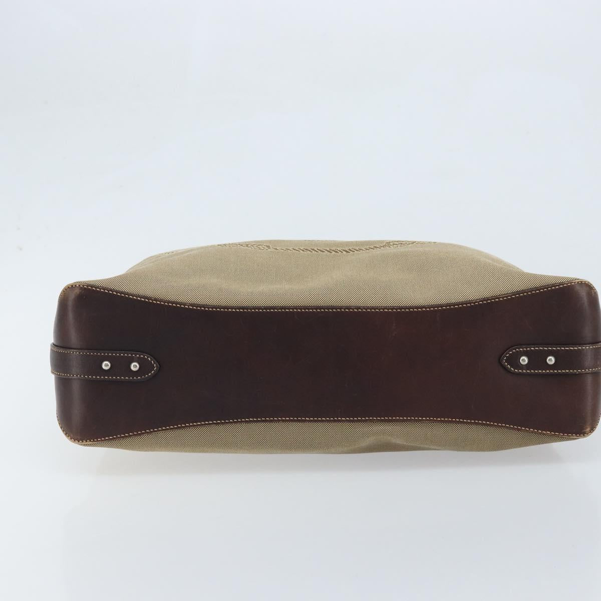 PRADA Shoulder Bag Canvas Beige Silver Auth YKZ082A