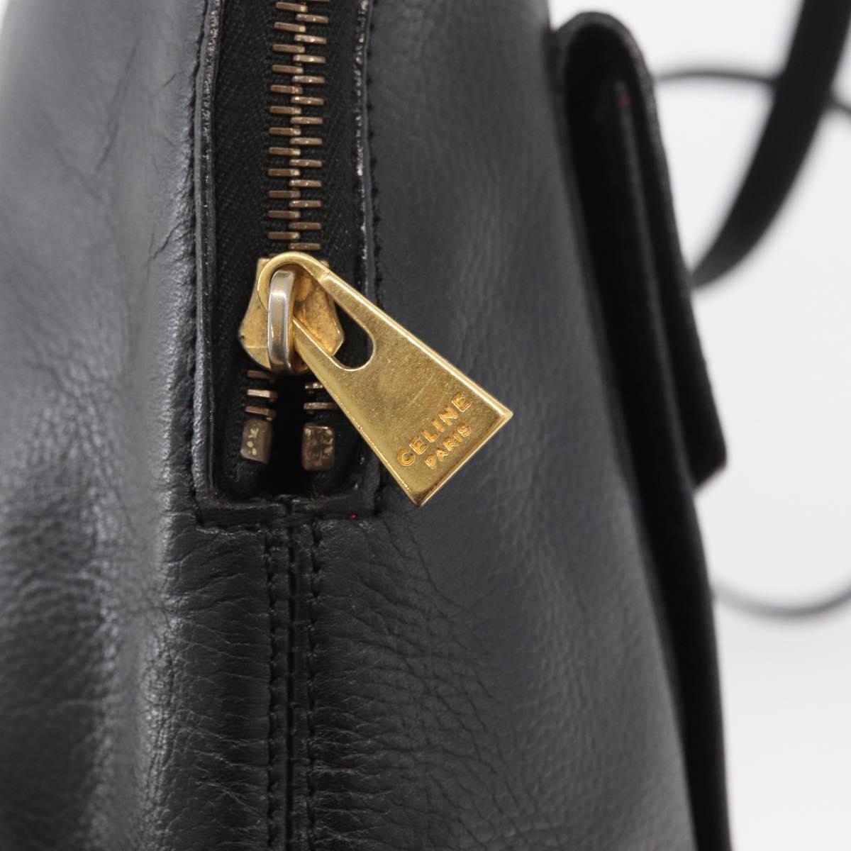 CELINE Circle Hand Bag Leather 2way Black Gold Auth YKZ085