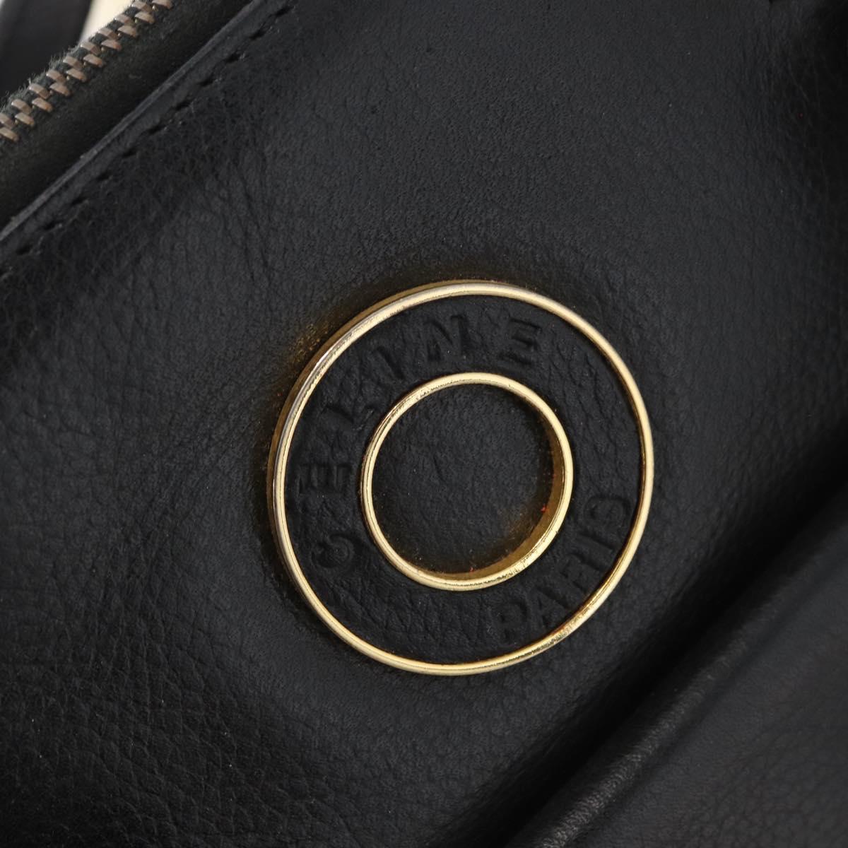 CELINE Circle Hand Bag Leather 2way Black Gold Auth YKZ085
