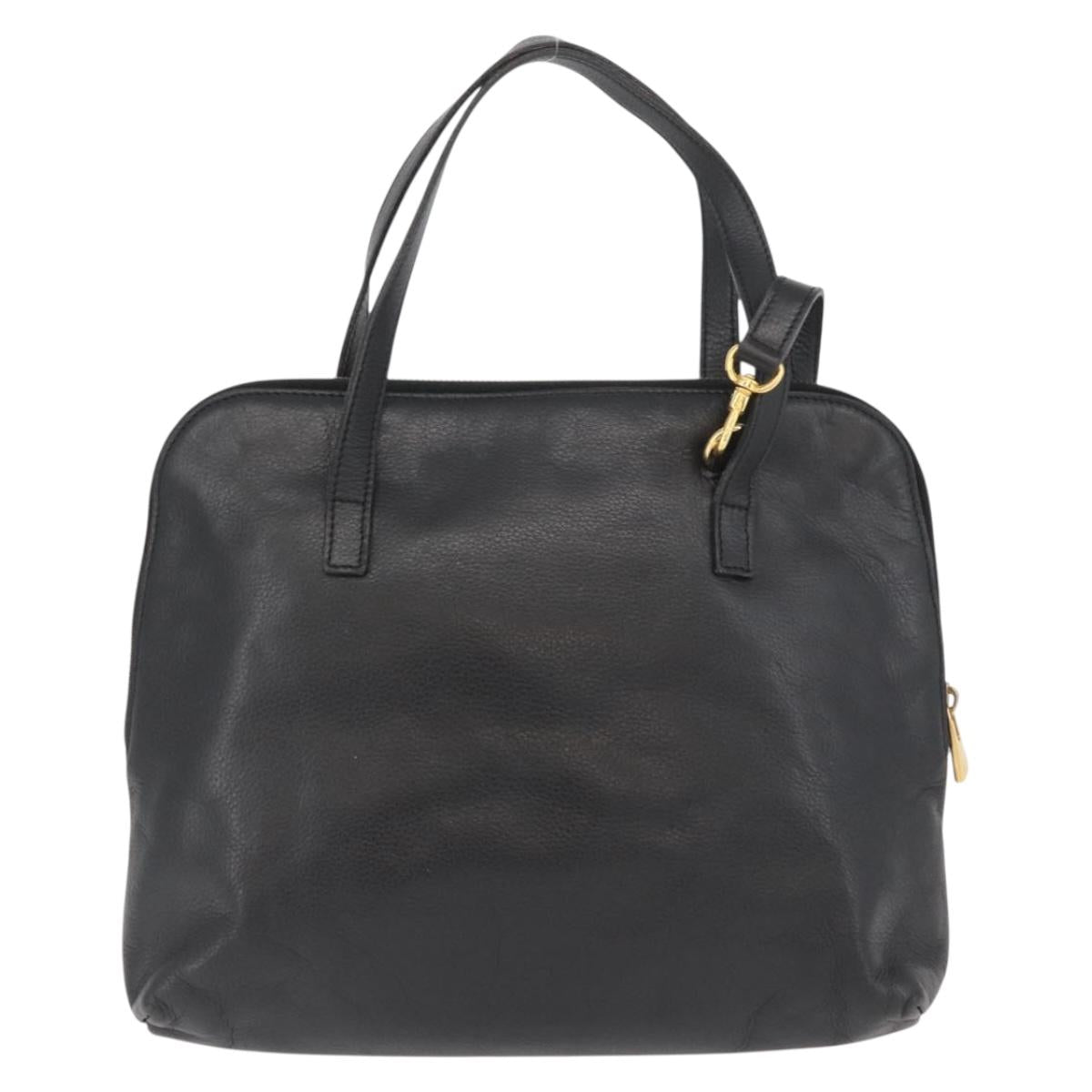 CELINE Circle Hand Bag Leather 2way Black Gold Auth YKZ085