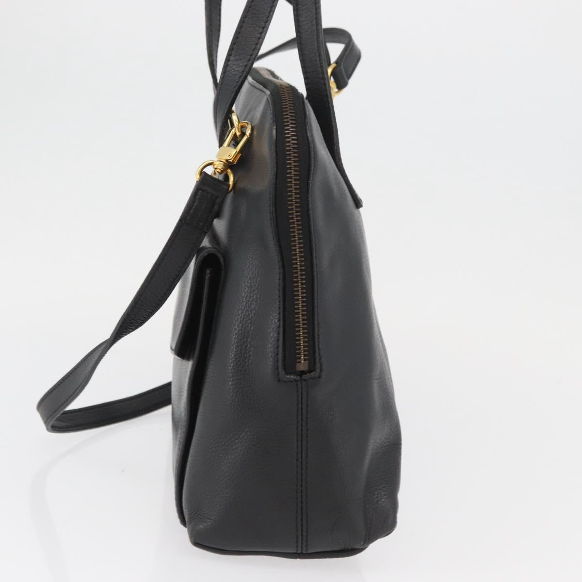 CELINE Circle Hand Bag Leather 2way Black Gold Auth YKZ085