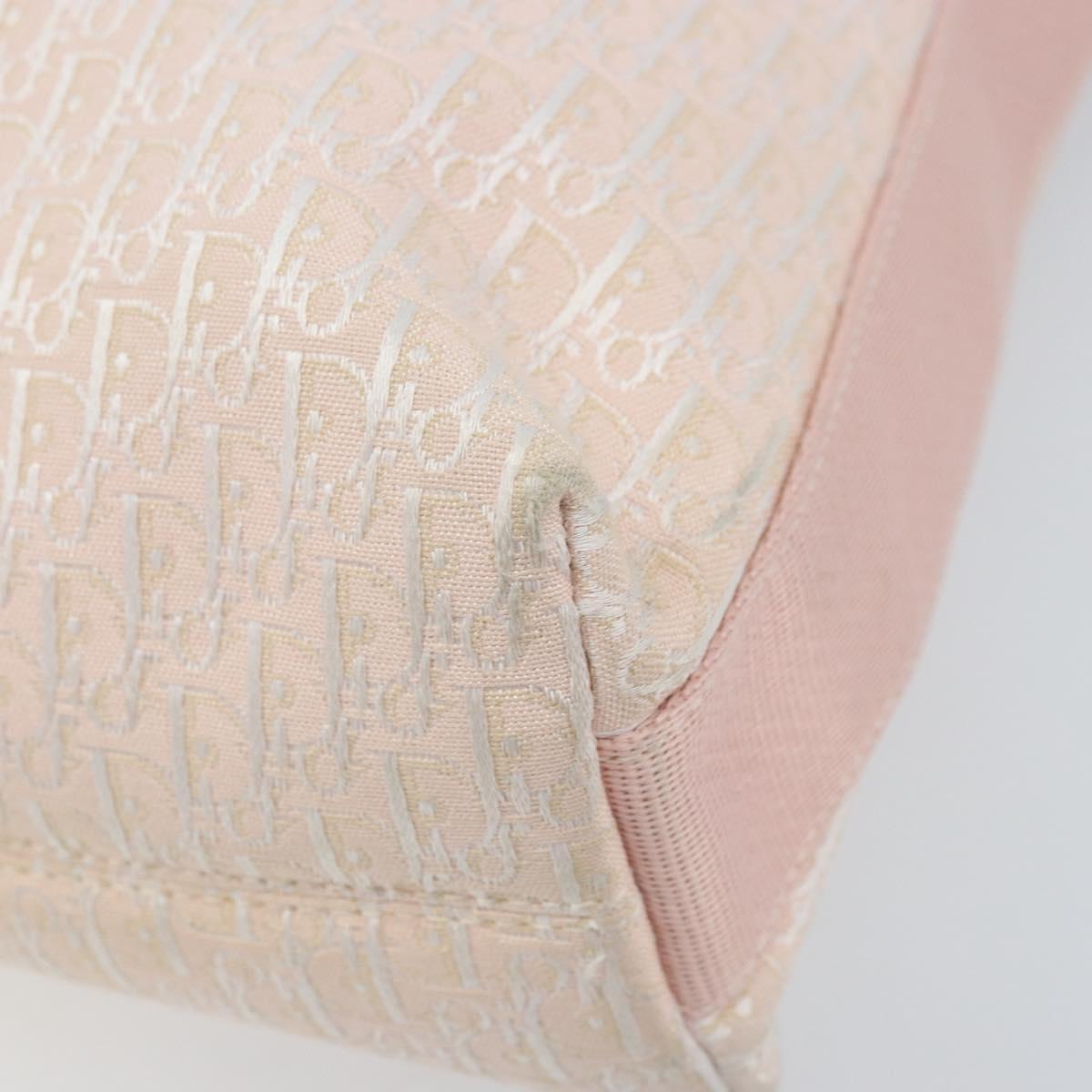 Christian Dior Trotter Canvas Shoulder Bag Pink Silver Auth YKZ088A