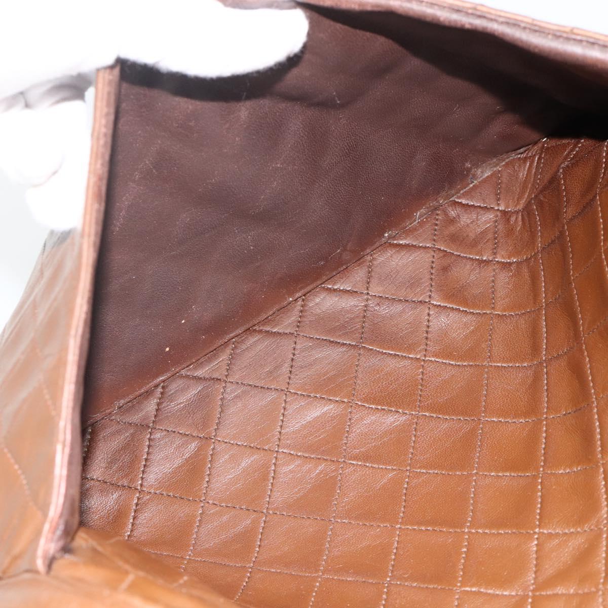 CHANEL Matelasse Chain Shoulder Bag Lamb Skin Brown Gold CC Auth YKZ090