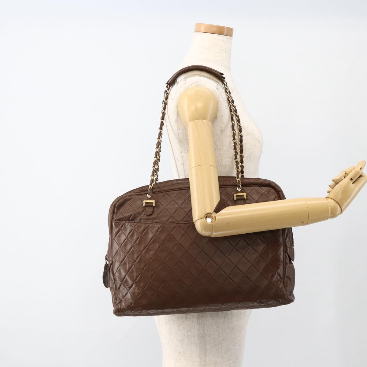 CHANEL Matelasse Chain Shoulder Bag Lamb Skin Brown Gold CC Auth YKZ090